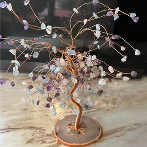 Feng Shui Crystal Bonsai Money Tree Amethyst, Aquamarine Quartz